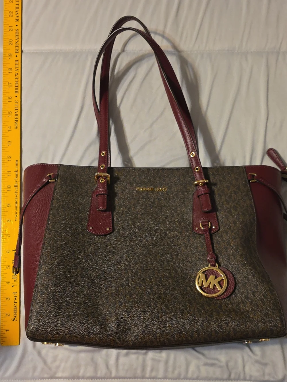 Michael Kors Brown and Burgundy Signature Tote